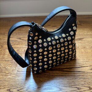 Trendy Black Studded Small Shoulder Handbag